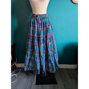 Vintage 90s cotton block print tiered peasant skirt fruit print size med large